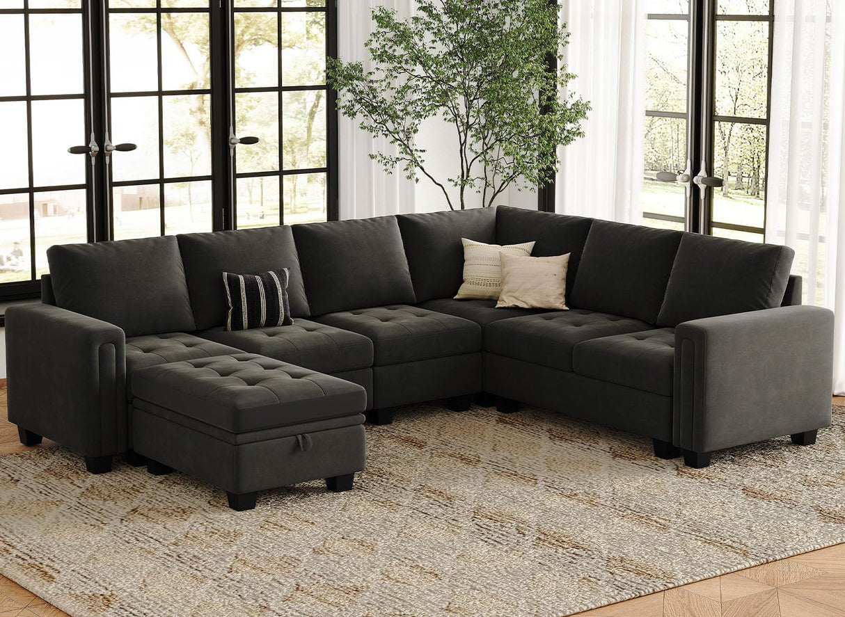 Modular Sectional Sofa Couch 7-Seater Convertible Sectional Sofa Velvet Modular