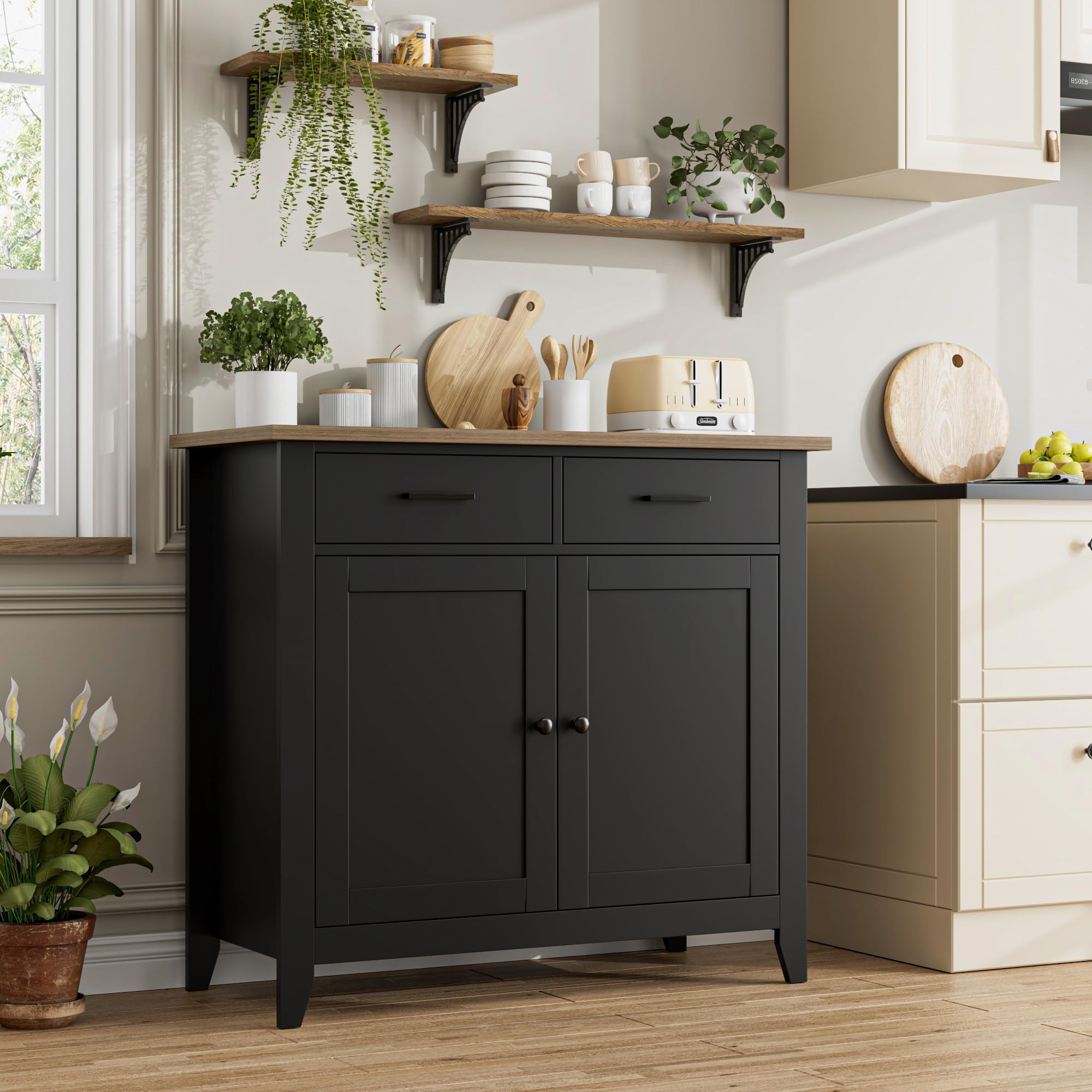 Kitchen Storage Cabinet, Modern Farmhouse Buffet Cabinet with Storage, Coffee Bar