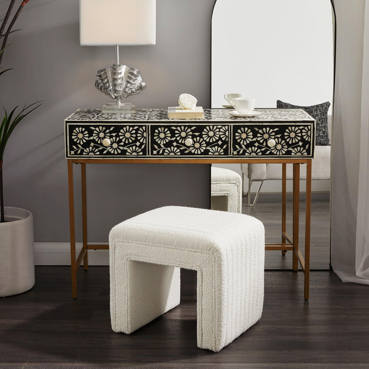 Vanity Stool Chair,Modern Boucle Ottoman Foot Stool