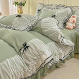 White Duvet Cover Full Size, Ruffle Beddding Set with Bowtie