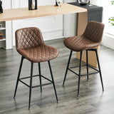 MJIH 26” Bar Stools Set of 2, 360° Swivel Counter Bar Stool with Back, Mid-Century Modern, Suede Fabric Barstool Chair for Kitchen Island, Bar Counter (Rhomb/Brown)