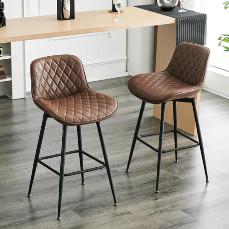 26” Bar Stools Set of 2, 360° Swivel Counter Bar Stool with Back, Mid-Century Modern