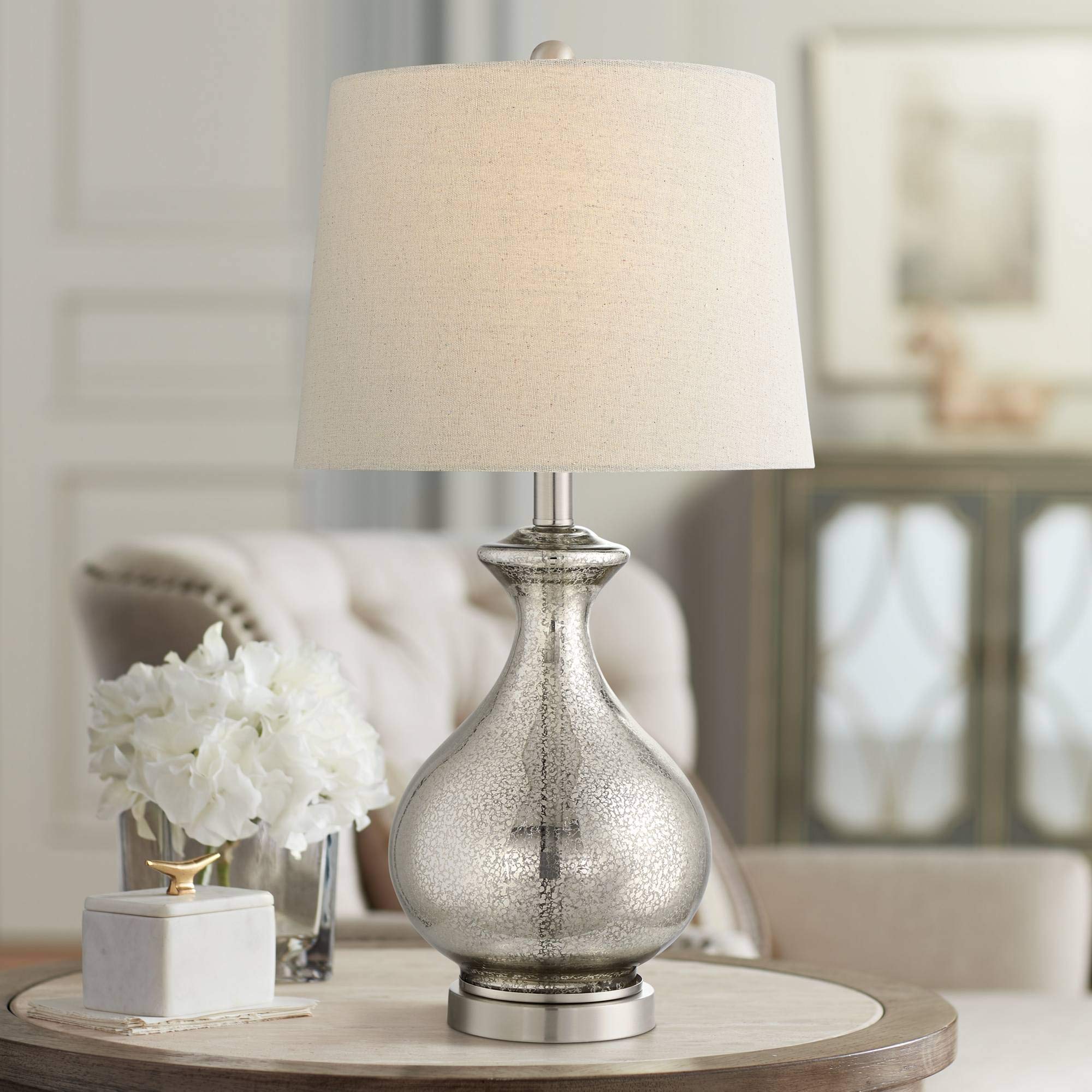 Albert Modern Table Lamp 24 3/4" High Mercury Glass Silver Gourd Oatmeal Tapered
