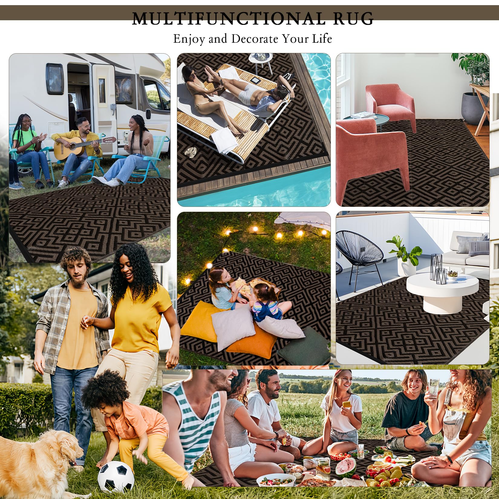 Outdoor Rug 6x9ft Waterproof for Patios Clearance, Reversible Plastic Straw