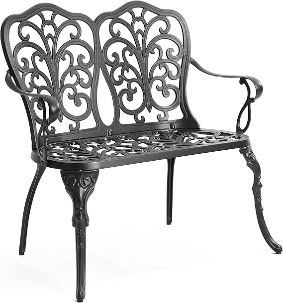 Outdoor Patio Bench, Garden Benches with Cushion All-Weather Cast Aluminum Extra