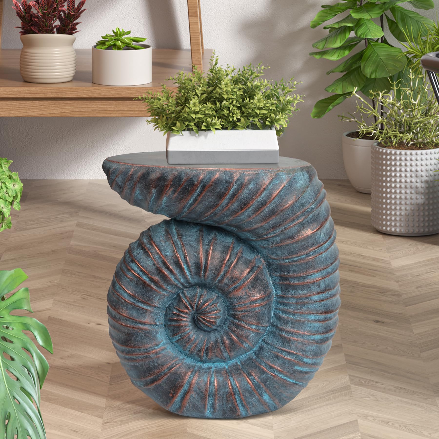 Outdoor Side Table, Concrete end Table/Outdoor Accent Patio Table, Modern Coffee Tables Garden Decorative Stool and Plant Stand Indoor for Patio,Garden, Living Room, Backyard((Bronze - Round) - Bircata