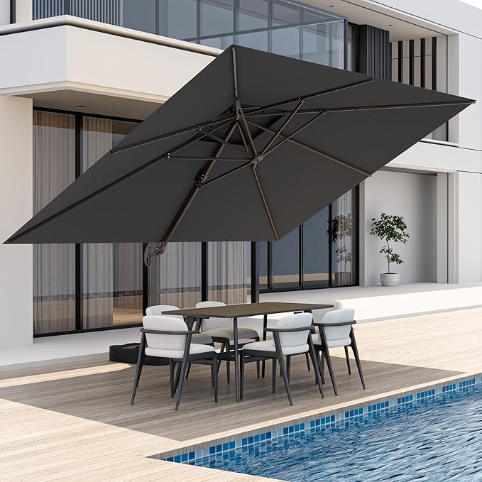 10x13 FT Patio Umbrella, Large Cantilever Rectangular Double Top Heavy Duty Offset Umbrellas