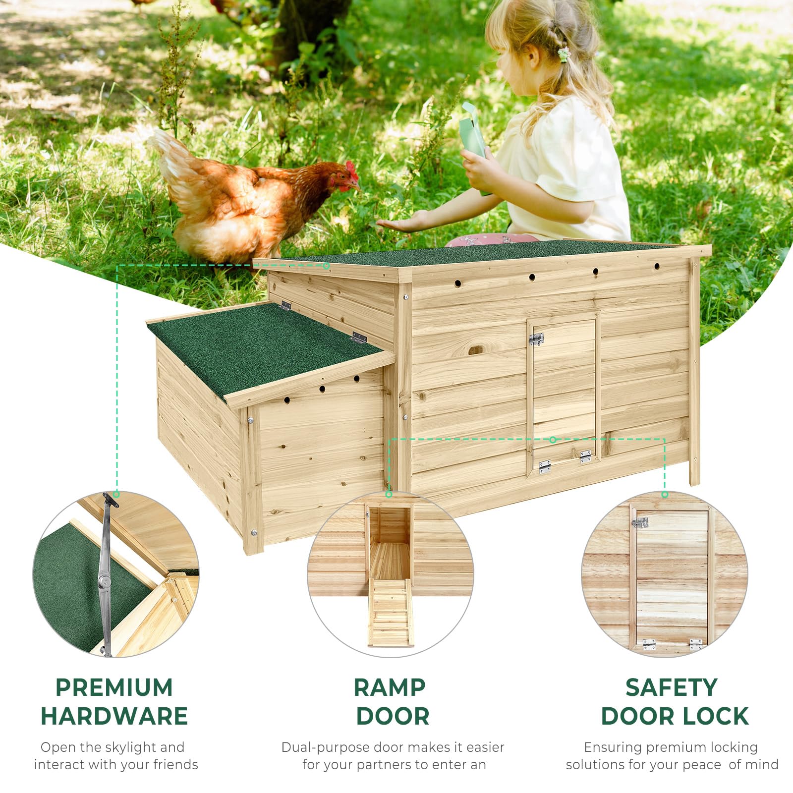 57.6'' Wooden Chicken Coop Hen House with 2 Nesting Box, Poultry Cage Rabbit Hutch