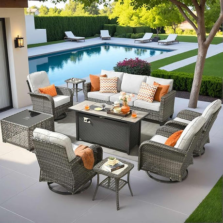 8 Pieces Patio Furniture Set Outdoor Wicker Conversation Sets
