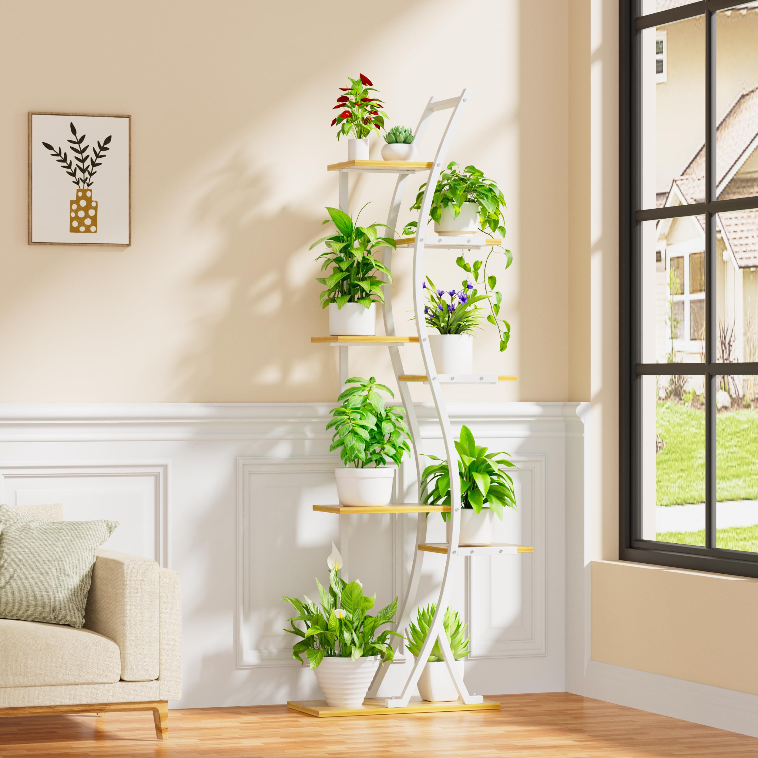 62" Tall Plant Stand with Grow Light Indoor, 7 Tiered White Plant Shelf for Indoor Plants