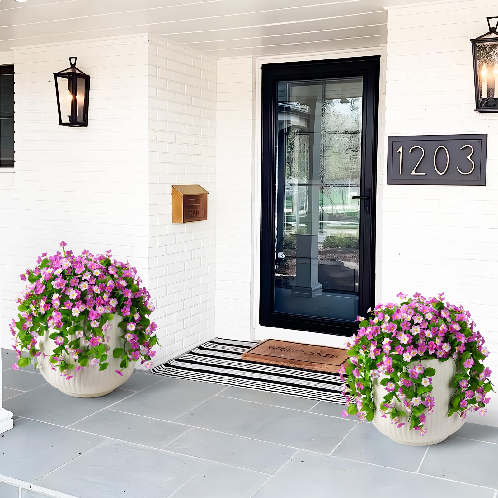 ZFProcess 2 Pack Artificial Hanging Flowers, Fake Flowers Hanging Plant Violet Flower, Artificial Faux Silk Spring Flower for Wall Front Door Yard Garden Wedding Outdoor Decoration(Purple)