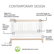 Babyletto Scoot 3-in-1 Convertible Crib with Toddler Bed Conversion Kit in White and Washed Natural, Greenguard Gold Certified