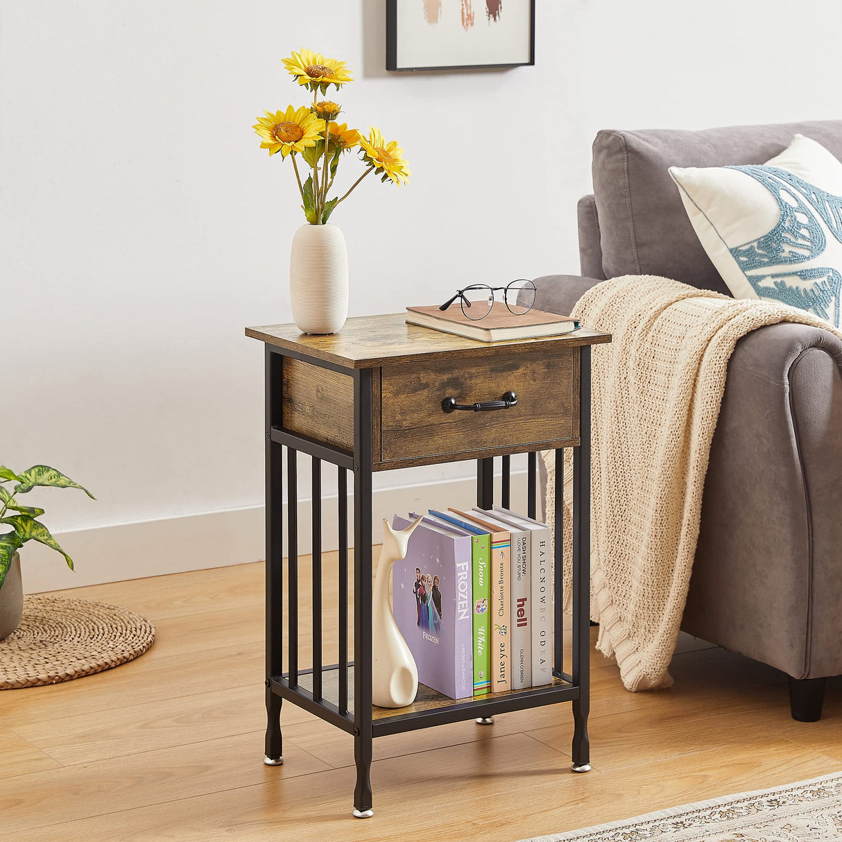 Nightstands, Industrial Side Table/End Tables with Drawer and Storage Shelf, Night Stands