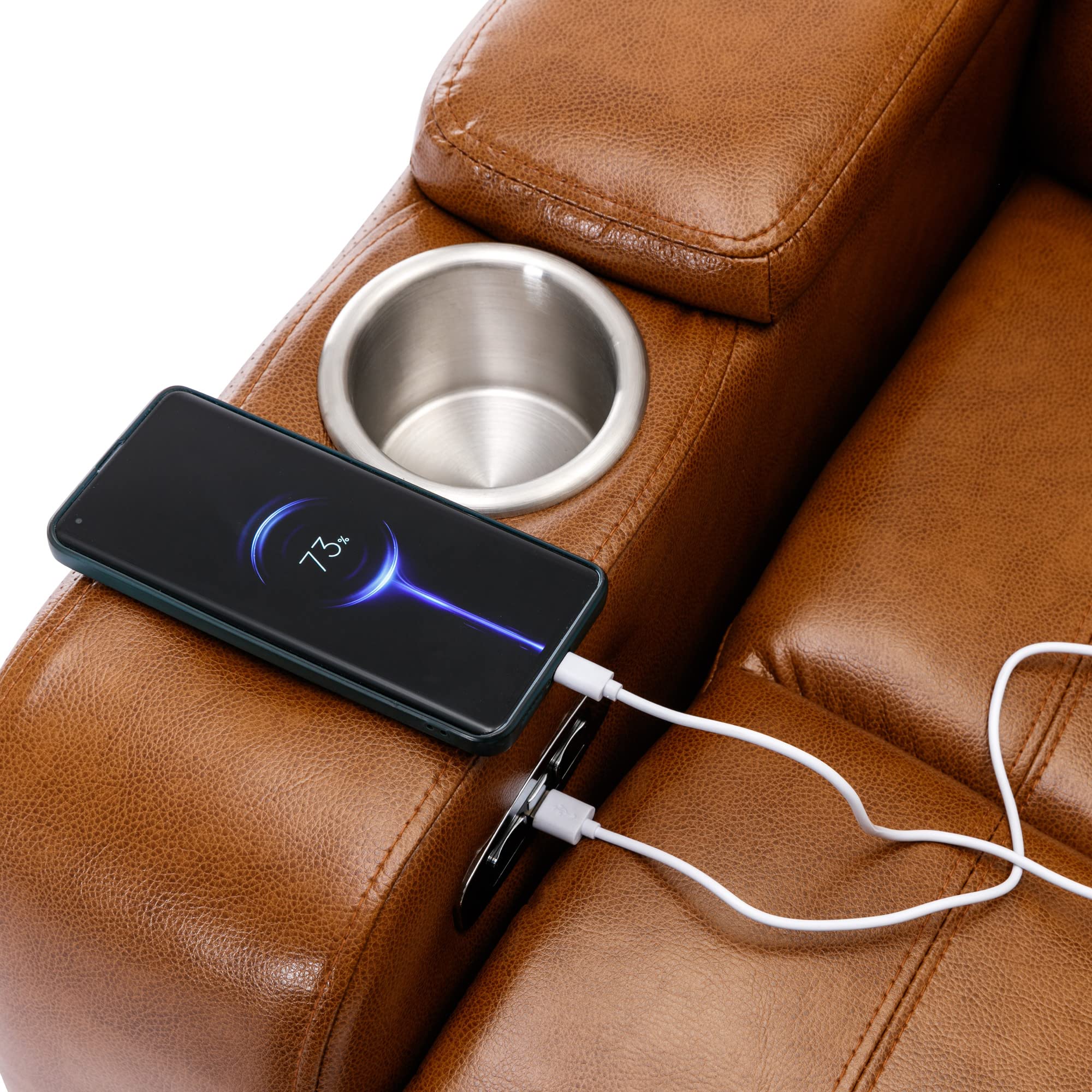 Leather Recliner Power Chair, Home Theater Seating with Multimedia Audio Armrest