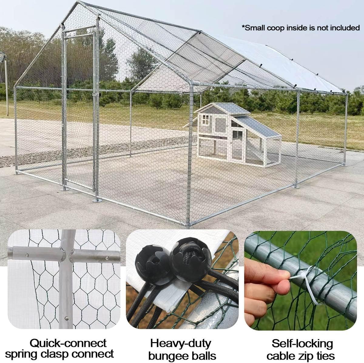 Chicken Coop Extra Large Metal Chicken Run Pen Poultry Cage Hen Runs Habitat for Yard with Cover for Chickens, Rabbits, Ducks, Cats, Dogs 13.1' x 9.8' x 6.5'