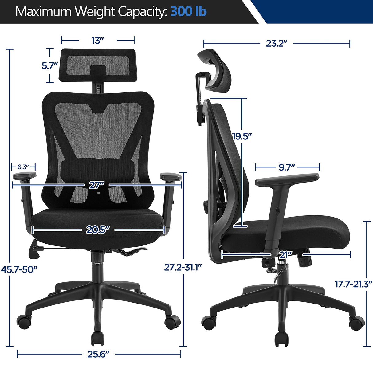 Office Desk Chair, Ergonomic Computer Desk Chair with Adjustable Headrest Armrests