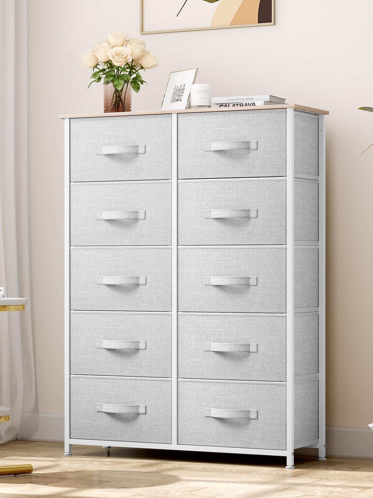 10 Drawers Dresser, Fabric Dresser for Living Room