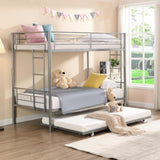 Twin Size Bunk Bed with Safety Guardrail, 2 Side Ladders, Trundle