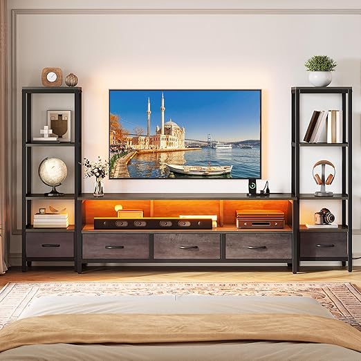 65 Inch TV Stand with LED Lights and Power Outlets