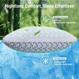 Caelorin Shredded Memory Foam Cooling Soft Bamboo Viscose Pillows Queen Size Set of 2, Adjustable Hypoallergenic Hotel Quality Bed Pillows for Side, Stomach and Back Sleeper, Oeko-TEX Certified