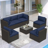 7-Piece Outdoor Patio Furniture Sets, All-Weather Black Wicker Rattan Sectional Sofa