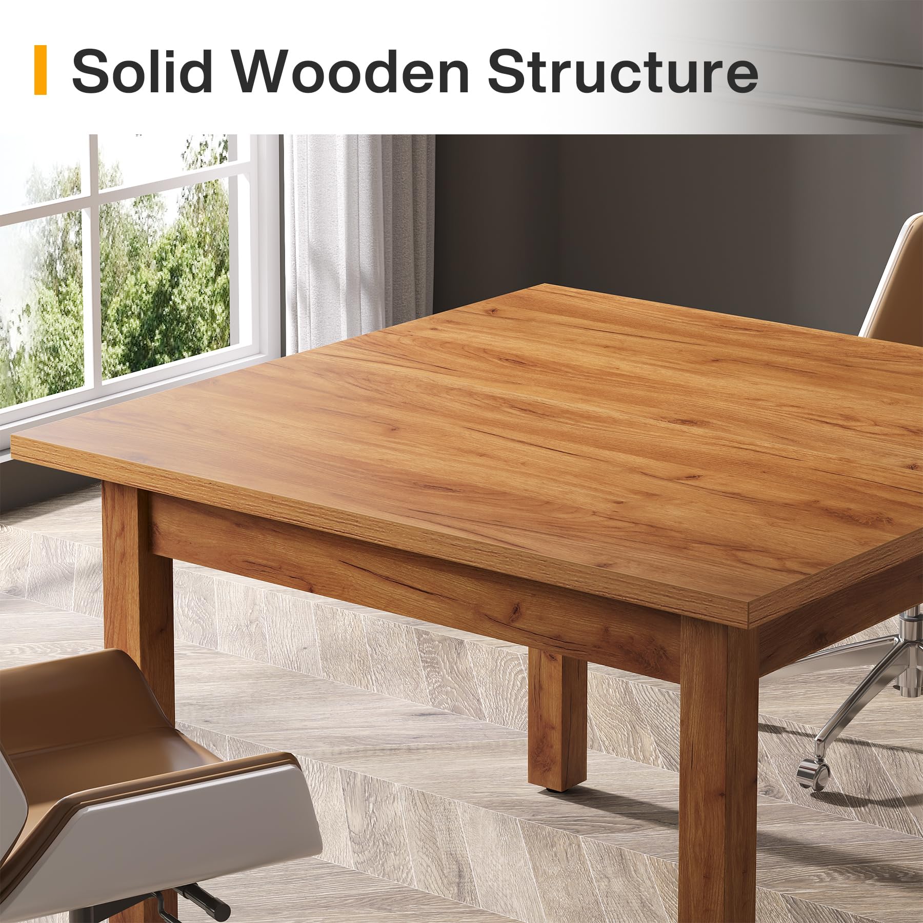 39.4-Inch Square Conference Table for 4 People, Small Wooden Meeting Room Table