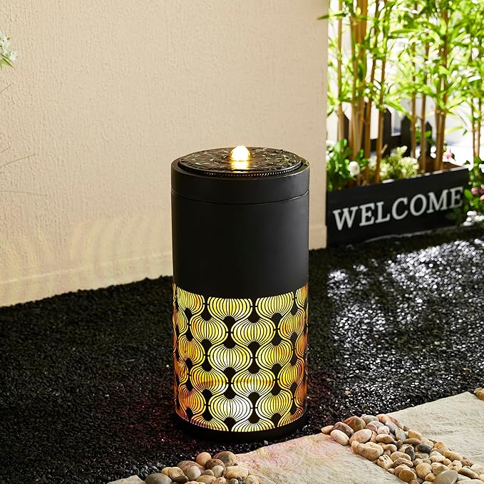 Metal Fountain Outdoor Bird Bath Water Fountains with LED Light, Pump & Adapte