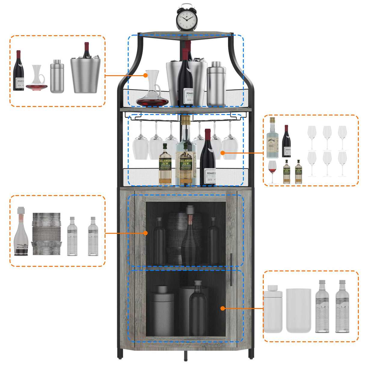 Corner Wine Bar Rack Cabinet with Detachable Wine Rack, Bar Cabinet