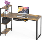 46-Inch Computer Desk with Adjustable Side Shelf and Drawer, 24" Deep, White