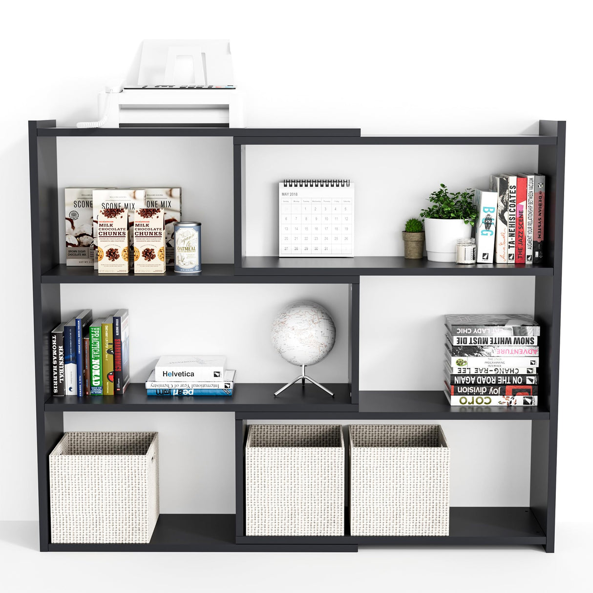 Tier Shelving Unit, Expandable 30-55 inch Wide, Large Corner Bookcase, Freestanding Book Storage Shelves for Home and Commercial Use, Black