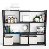 Tier Shelving Unit, Expandable 30-55 inch Wide, Large Corner Bookcase, Freestanding Book Storage Shelves for Home and Commercial Use, Black