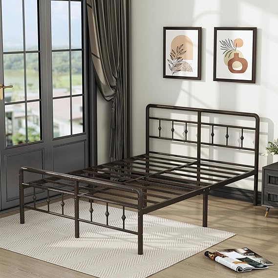 Classic Metal Platform Queen Bed Frame