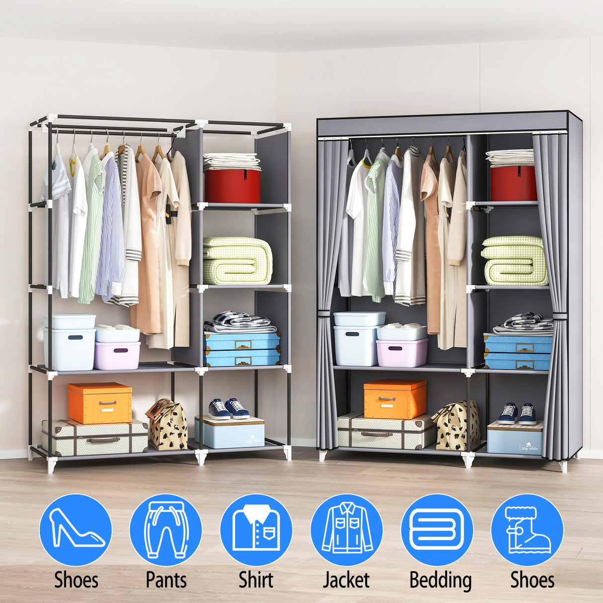 Portable Closet, Wardrobe Closet for Hanging Clothes with 1 Hanging Rods