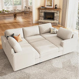 Modular Sectional Couch with Storage Ottoman, Corduroy Sleeper Sectional Sofa with Chaise, Sectional Couches for Living Room, Beige