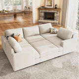 Modular Sectional Couch with Storage Ottoman, Corduroy Sleeper Sectional Sofa with Chaise, Sectional Couches for Living Room, Beige