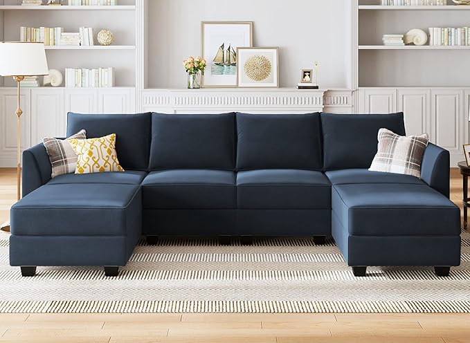 Convertible Sectional Sofa Velvet U Shaped Couch