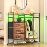 Entryway Accent Storage Cabinet with 3 Drawers and Coat Rack