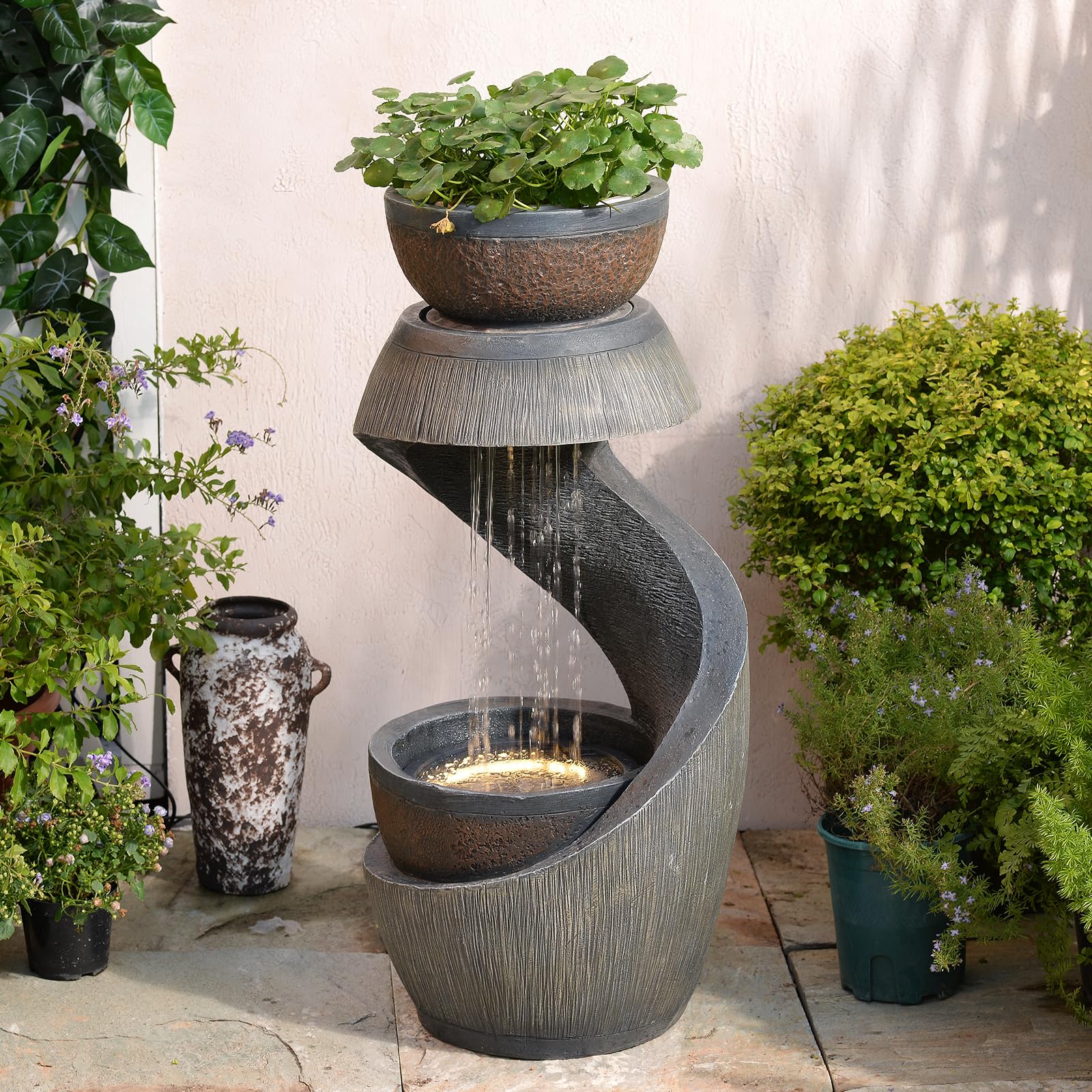 Fountain Outdoor Fountains Garden - Modern Curved S-Shaped Waterfalls Feature
