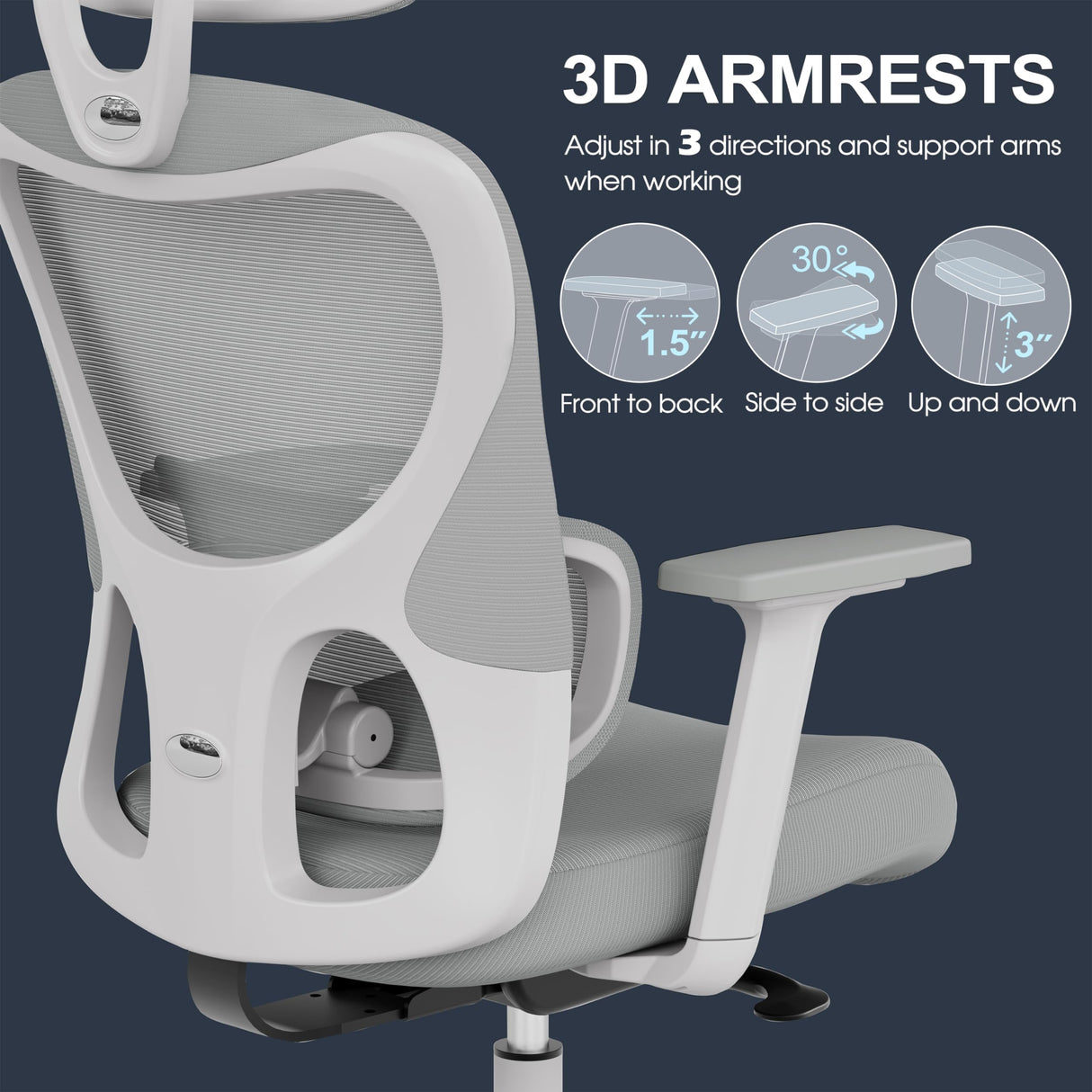 Office Chair, Ergonomic Desk Chair with Adjustable Lumbar Support, 3D Armrest, Headrest,