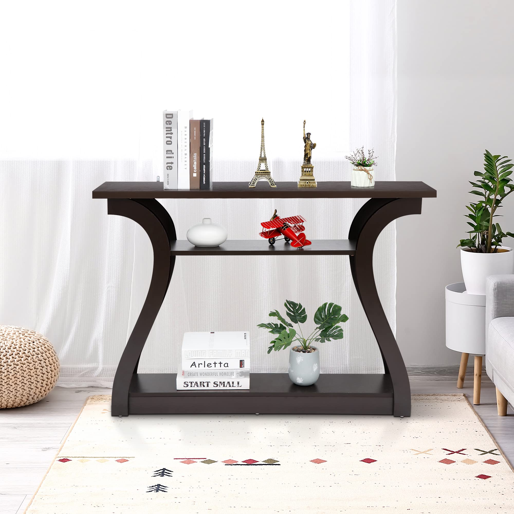 3 Tier Narrow Console Table Accent Sofa Table Wood Entryway Table Decorative Hallway