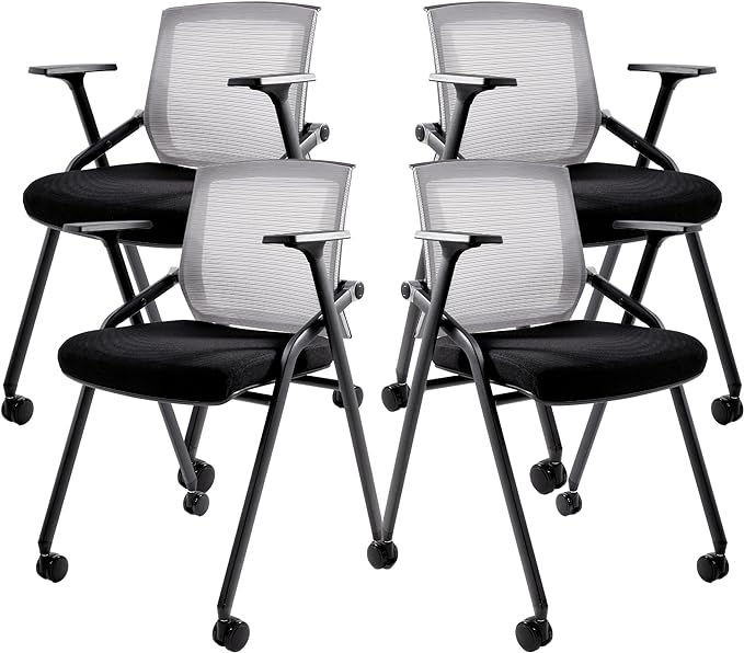 Conference Room Chairs, Folding Office Desk Chair with Lumbar Support and Sliding Armrest,