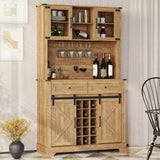 Coffeee Bar Cabinet with Wine&Glass Racks, 72" Hutch Storage Cabinet