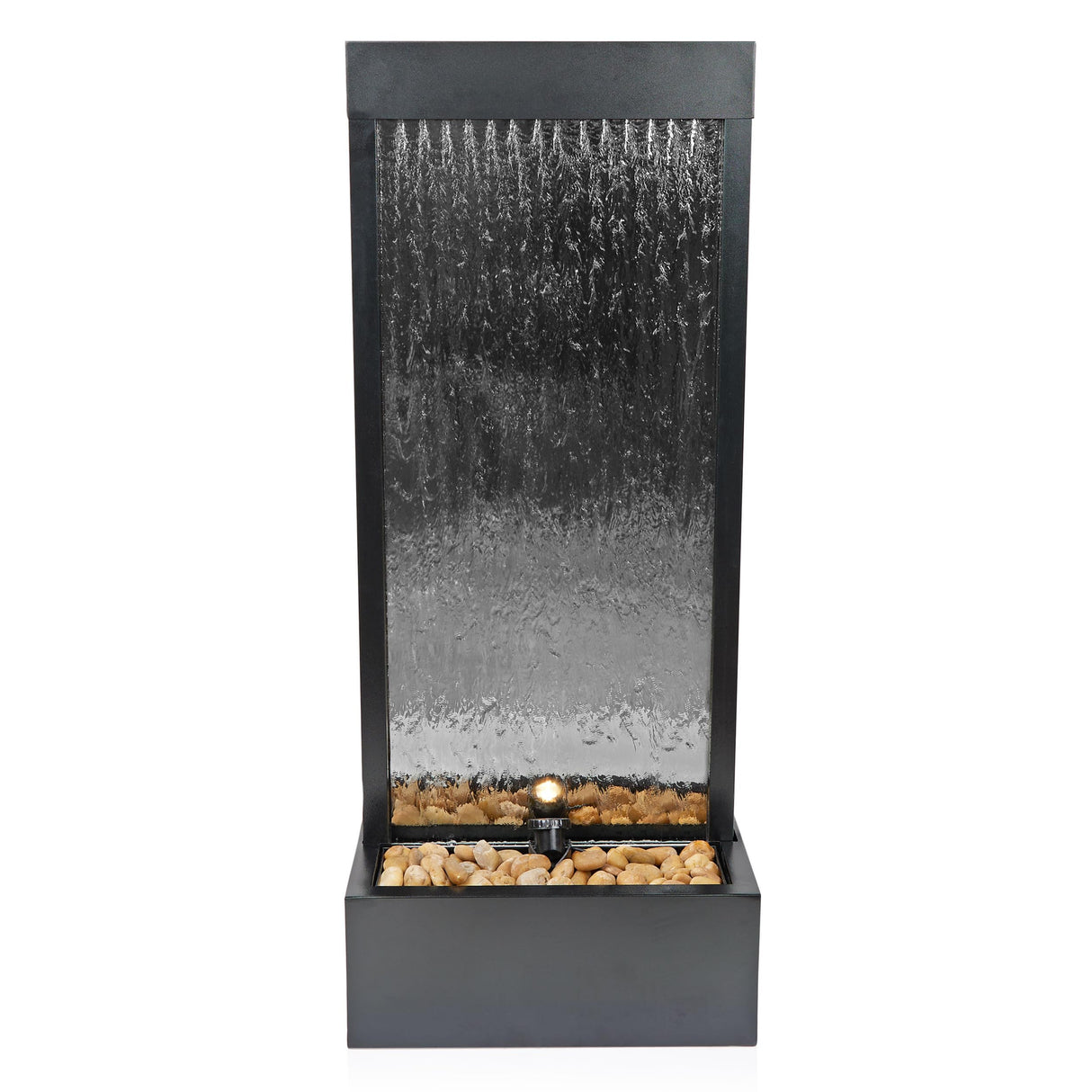Mirror Waterfall Fountain with Stones & Lights - Zen Indoor/Outdoor Decor for Office