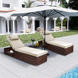Outdoor PE Wicker Patio Lounge Chairs Set of 2, Outside Rattan Pool Lounge Chair