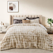 Faux Rabbit Fur Comforter Set Queen - Tie-Dye Brown