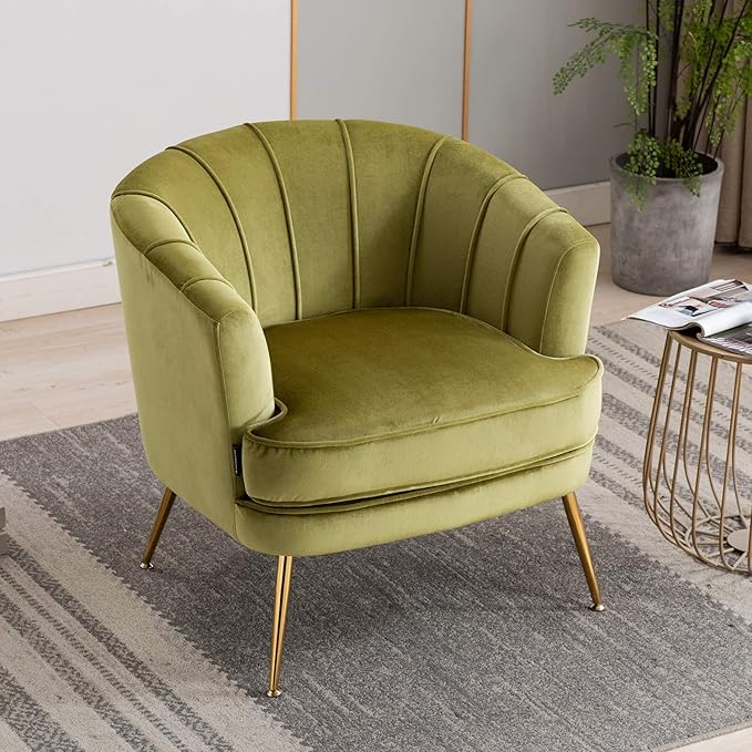 Modern Velvet Barrel Chair Accent Armchair with Golden Legs for Living Room Bedroom