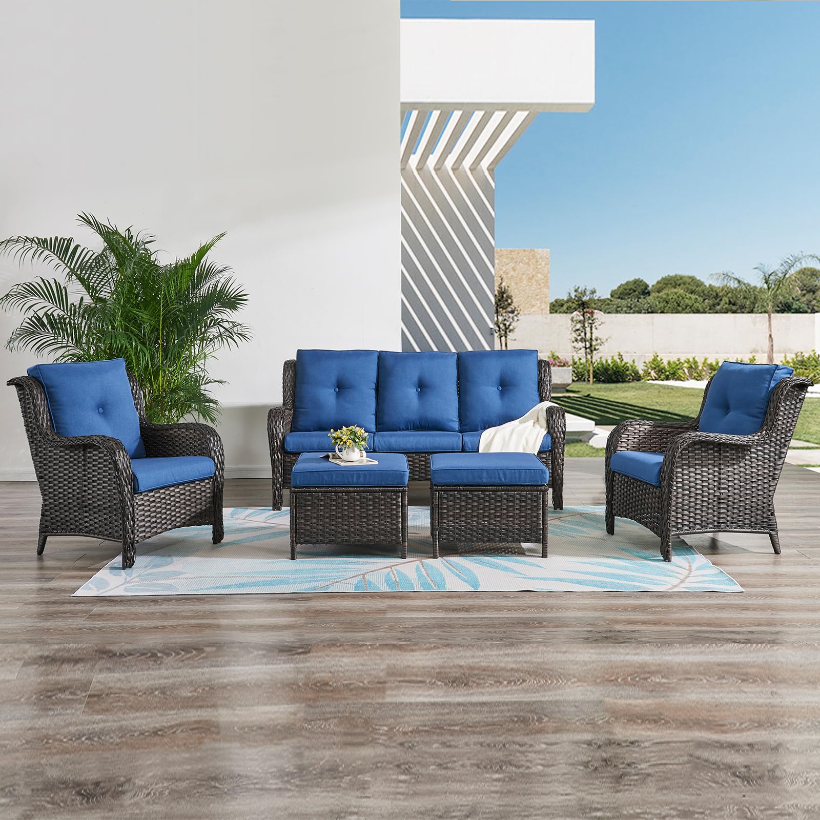 Outdoor Couch Wicker Patio Sofa - 3-Seater Rattan Patio Furniture Conversation Sofas