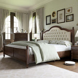 King Size Solid Wood Bed Frame, Transitional Platform Bed with 52.5" Upholstered Tufted