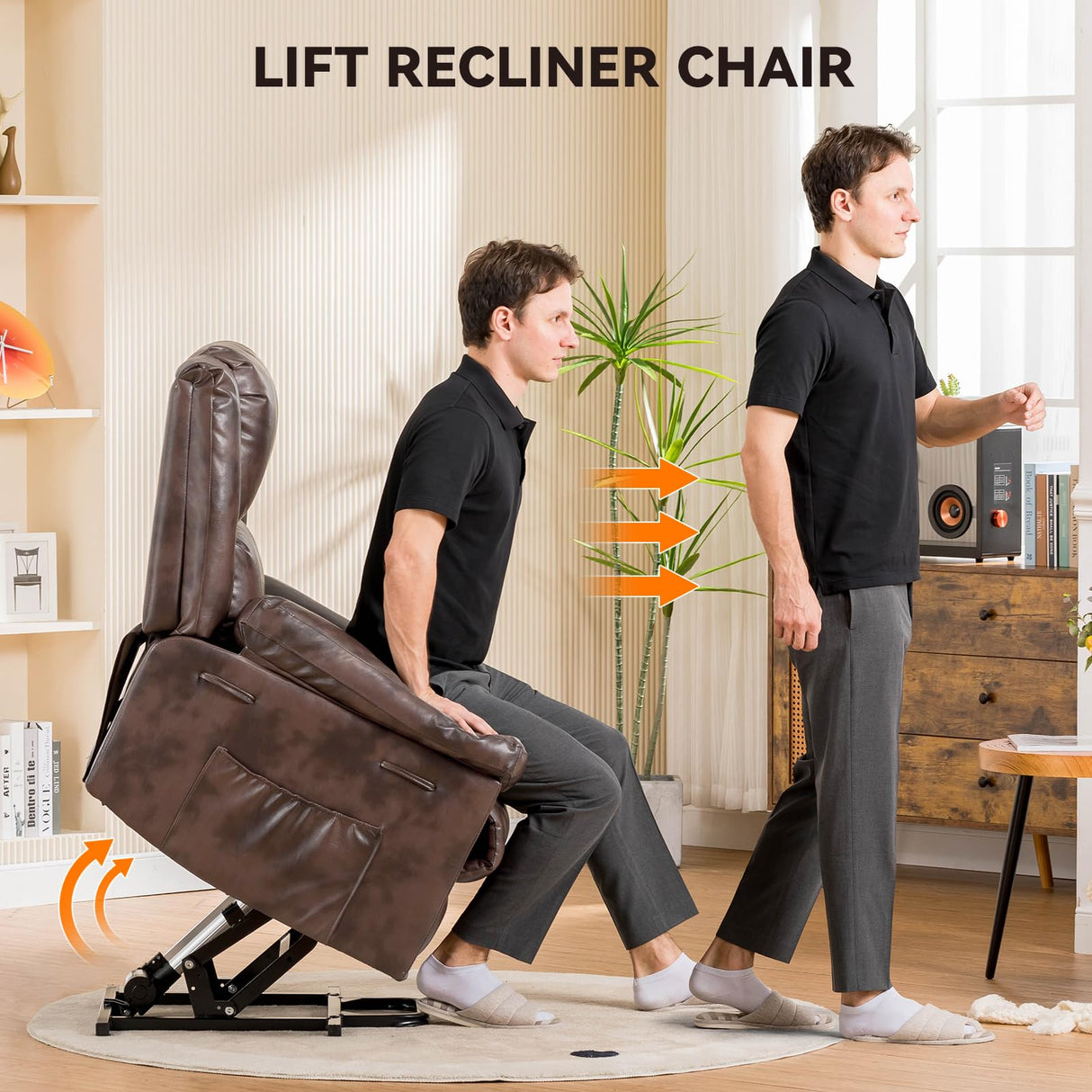 Power Lift Recliner for Elderly, Lift Chair with Heat and Massage, PU Recliner Sofa