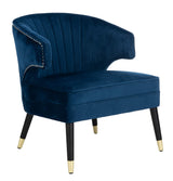 Home Stazia Retro Glam Navy Velvet and Black Wingback Accent Chair